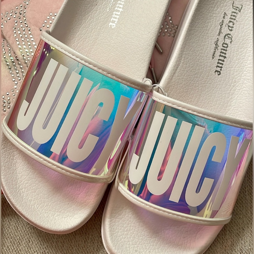 JUICY COUTURE Holographic/White Slides. - Picture 4 of 4
